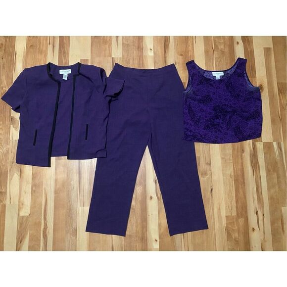 Sag Harbor 3 Piece Set Purple Blazor Tank Top Pants Size 16 - Picture 1 of 13